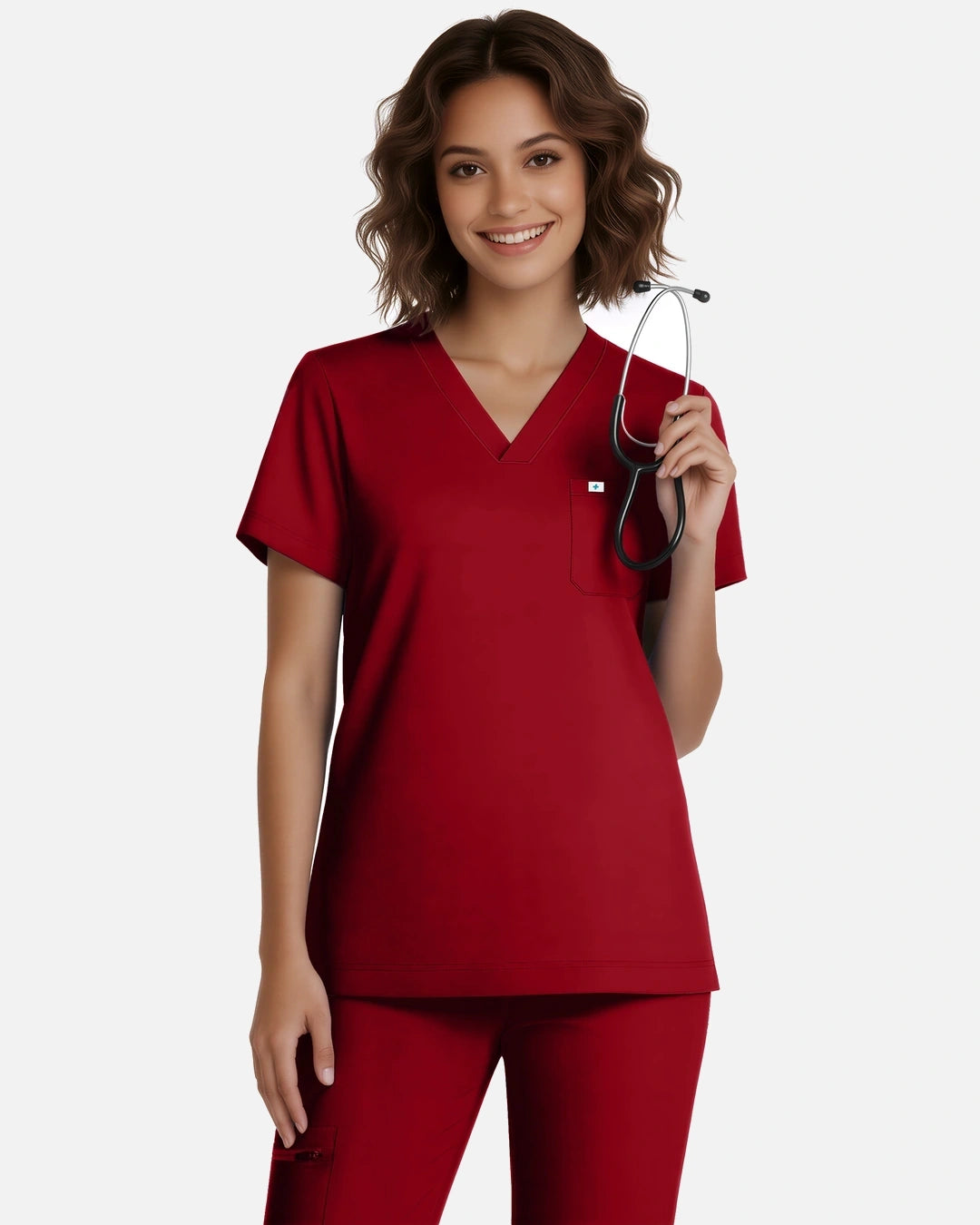 Wine Red – Eadflie Women's Classic V-Neck Jogger Uniform Set – product image 43