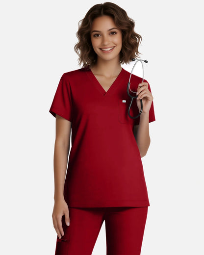 Wine Red – Eadflie Women's Classic V-Neck Jogger Uniform Set – product image 43