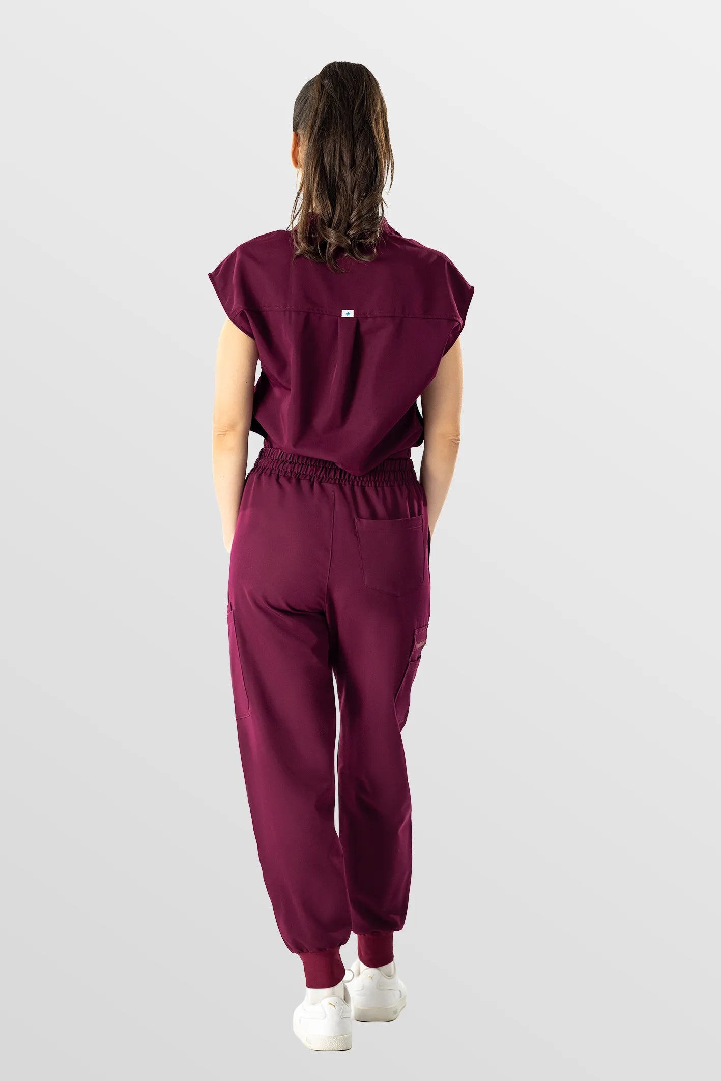 Wine Red Eipnare Women's Henley Collar Sleeveless Jogger Scrub Set - Stretch Medical Scrubs for Women