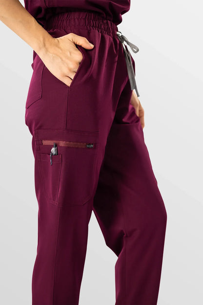 Wine Red Eipnare Women's Henley Collar Sleeveless Jogger Scrub Set - Stretch Medical Scrubs for Women