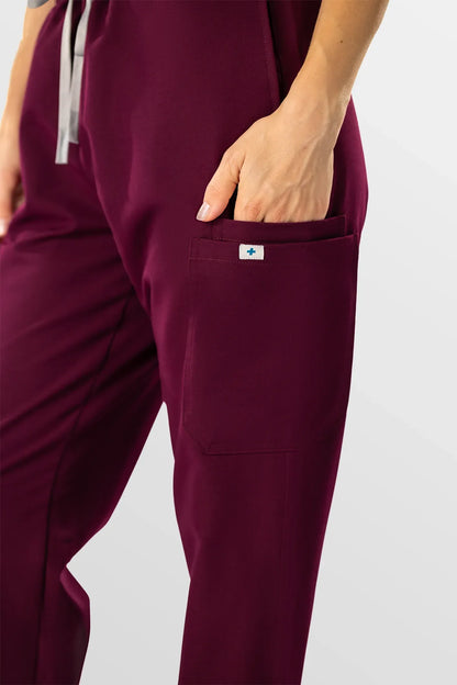 Wine Red Eipnare Women's Henley Collar Sleeveless Jogger Scrub Set - Stretch Medical Scrubs for Women