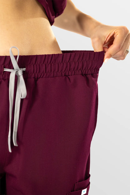Wine Red Eipnare Women's Henley Collar Sleeveless Jogger Scrub Set - Stretch Medical Scrubs for Women